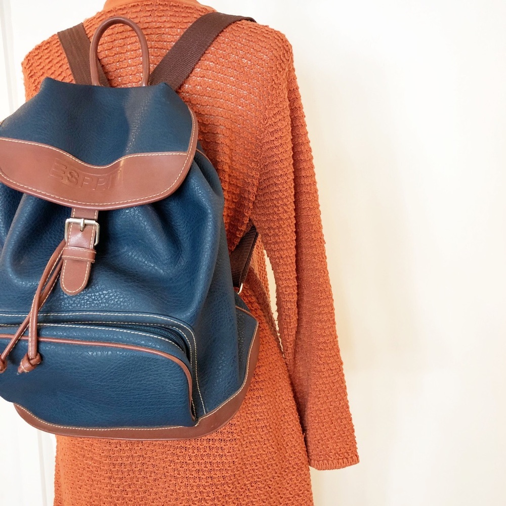 Vintage Backpack • Blue & Brown Vegan Leather - Picture 6 of 8
